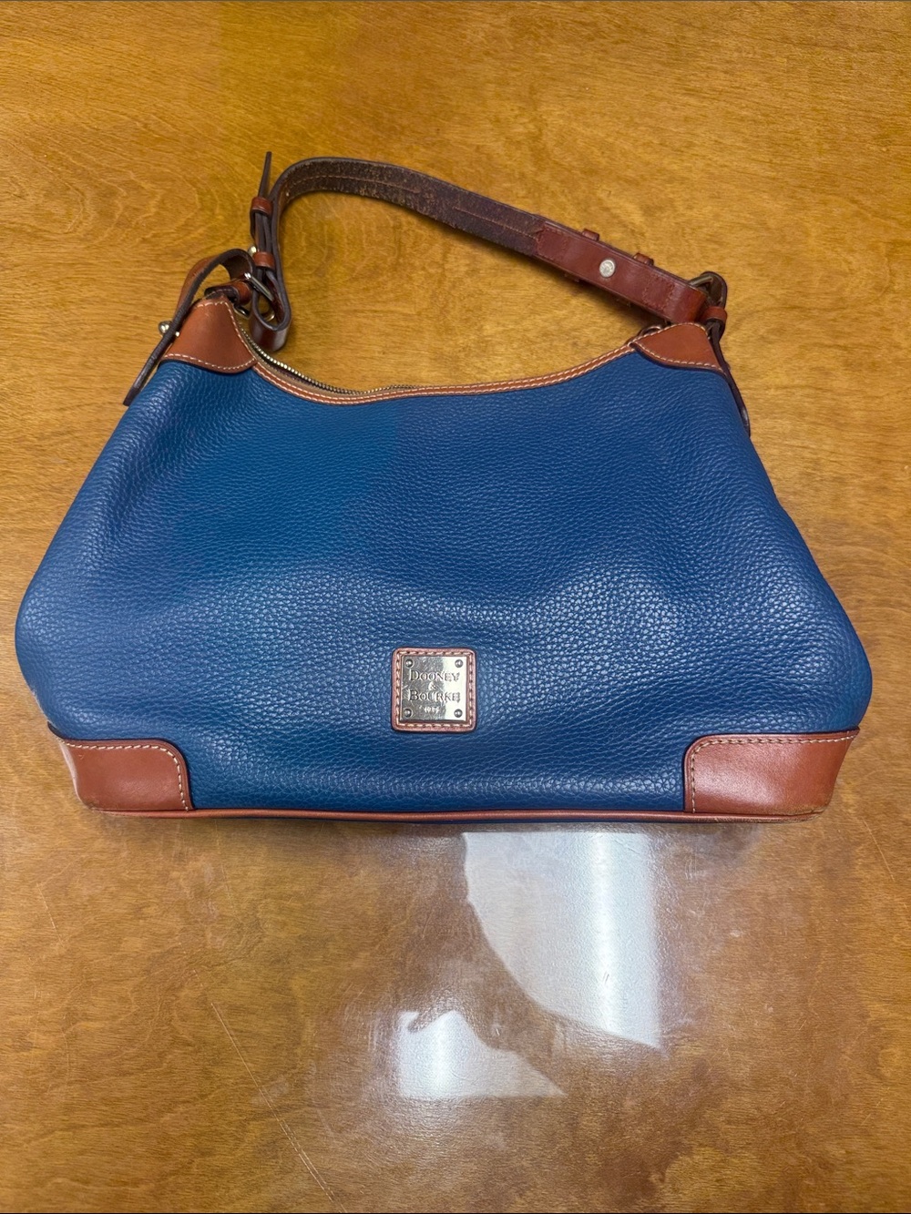 Dooney & Bourke Blue and Brown Pebbled Leather Shoulder Bag